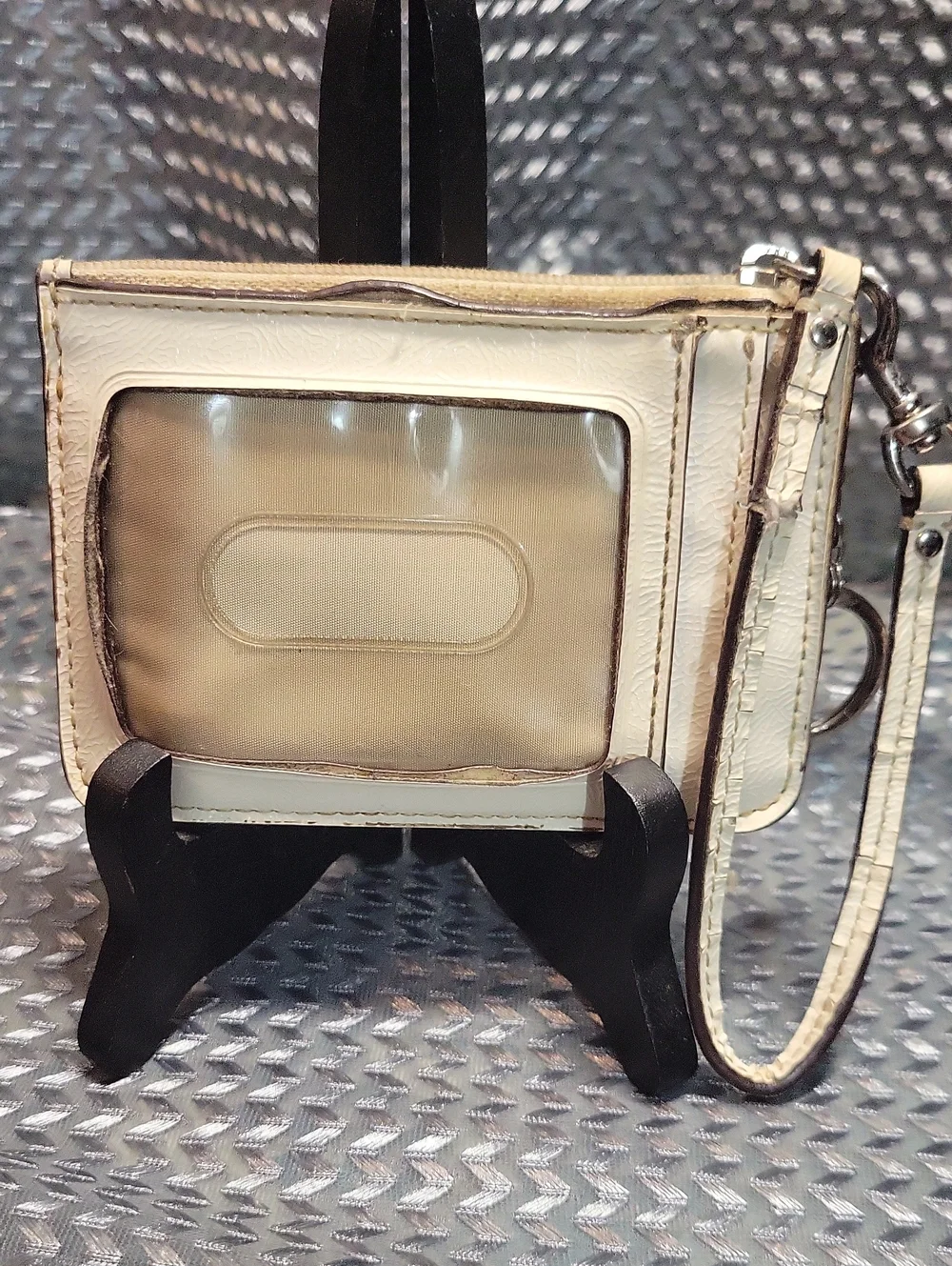 Coach Cream Leather Stud Card Case Keyring- Rehab Project Case